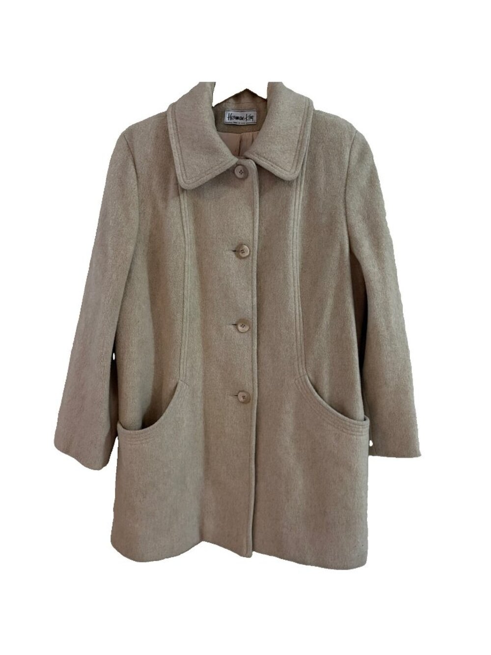 VTG Herman Kay Women's Wool Blend Pea Coat Size L Beige Single Breasted Classic